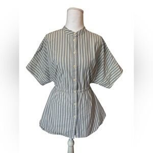 Toast Striped Cotton Button Front Tunic Top Size Large Blue Neutral Stripe